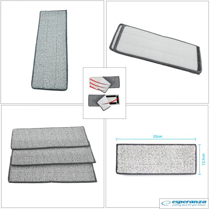 Set 3 rezerve din microfibra pentru mop plat dreptunghiular cu prindere tip scai, 32 x 12.5 cm, Esperanza 96481, pentru curatenie, reutilizabile [3]