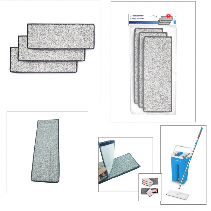 Set 3 rezerve din microfibra pentru mop plat dreptunghiular cu prindere tip scai, 32 x 12.5 cm, Esperanza 96481, pentru curatenie, reutilizabile [4]