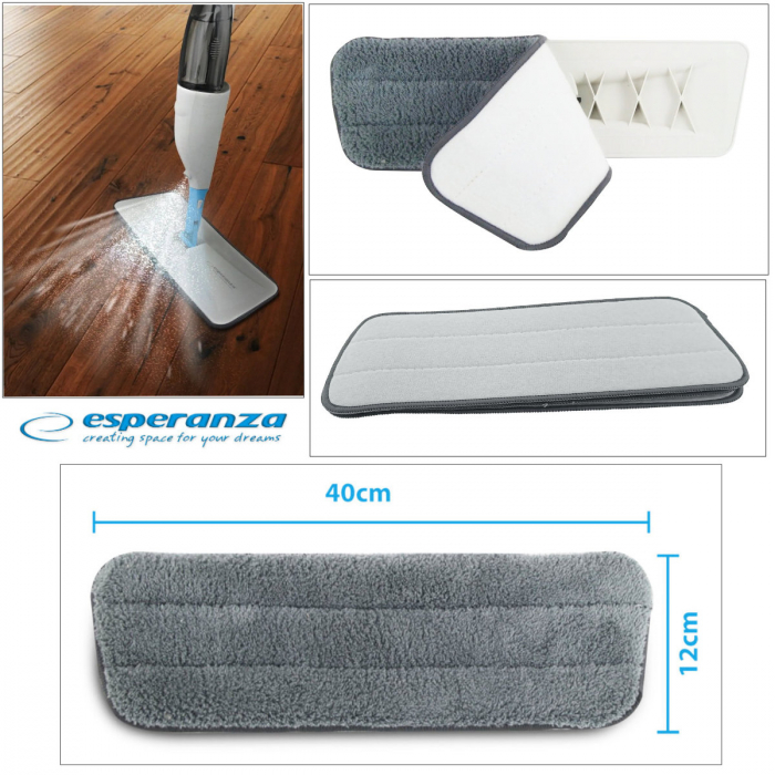 Set 3 rezerve din microfibra pentru mop plat dreptunghiular cu prindere tip scai, 40 x 12 cm, Esperanza 96479, pentru curatenie, reutilizabile [5]