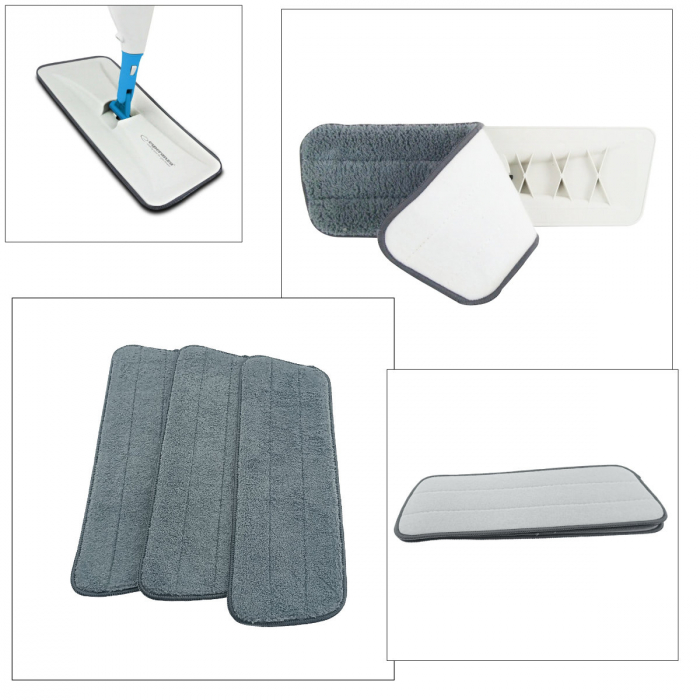 Set 3 rezerve din microfibra pentru mop plat dreptunghiular cu prindere tip scai, 40 x 12 cm, Esperanza 96479, pentru curatenie, reutilizabile [3]