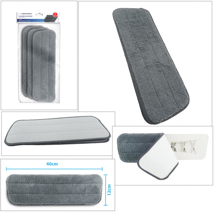 Set 3 rezerve din microfibra pentru mop plat dreptunghiular cu prindere tip scai, 40 x 12 cm, Esperanza 96479, pentru curatenie, reutilizabile [6]