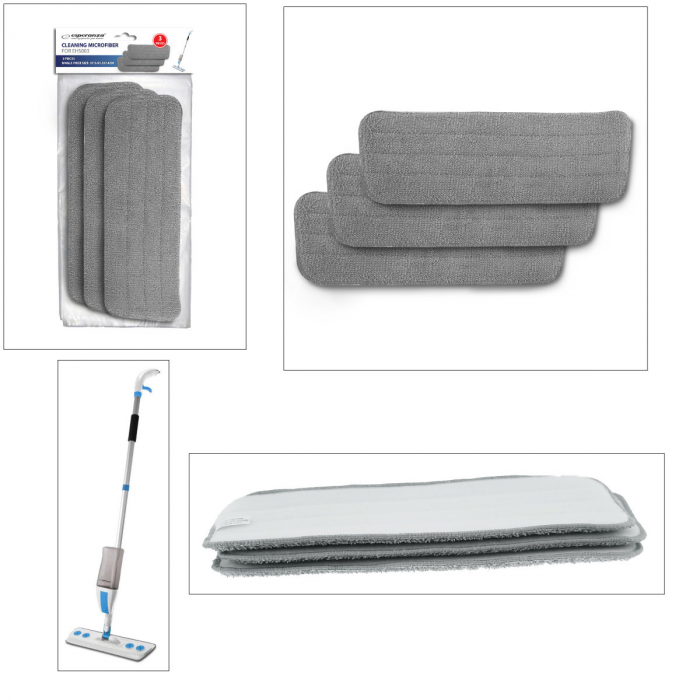 Set 3 rezerve din microfibra pentru mop plat dreptunghiular cu prindere tip scai, 41.5 x 14 cm, Esperanza 96491, pentru curatenie, reutilizabile [3]