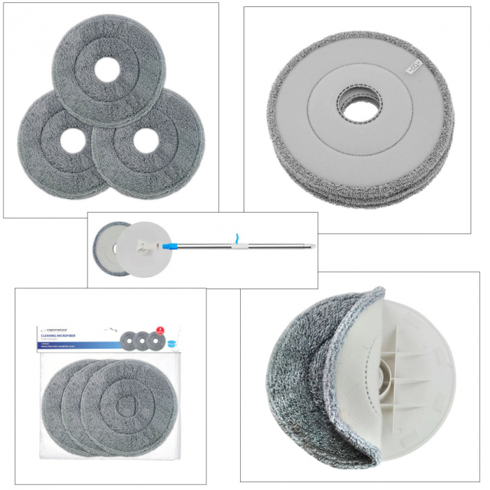 Set 3 rezerve din microfibra pentru mop plat rotund cu prindere tip scai, 25 x 25 cm, Esperanza 96489, pentru curatenie, reutilizabile [5]