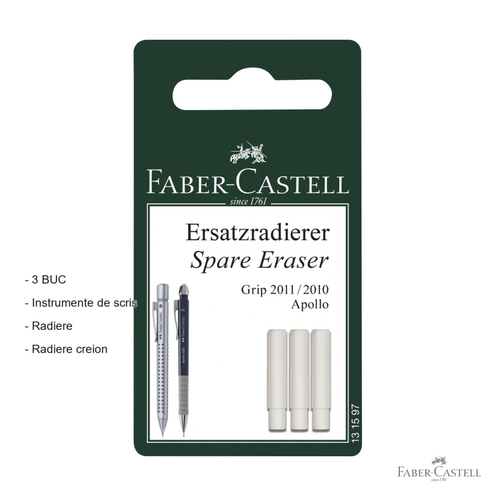 Set 3 rezerve radiera Faber-Castell Grip 2011, compatibile cu creioane mecanice Grip si Apollo [2]