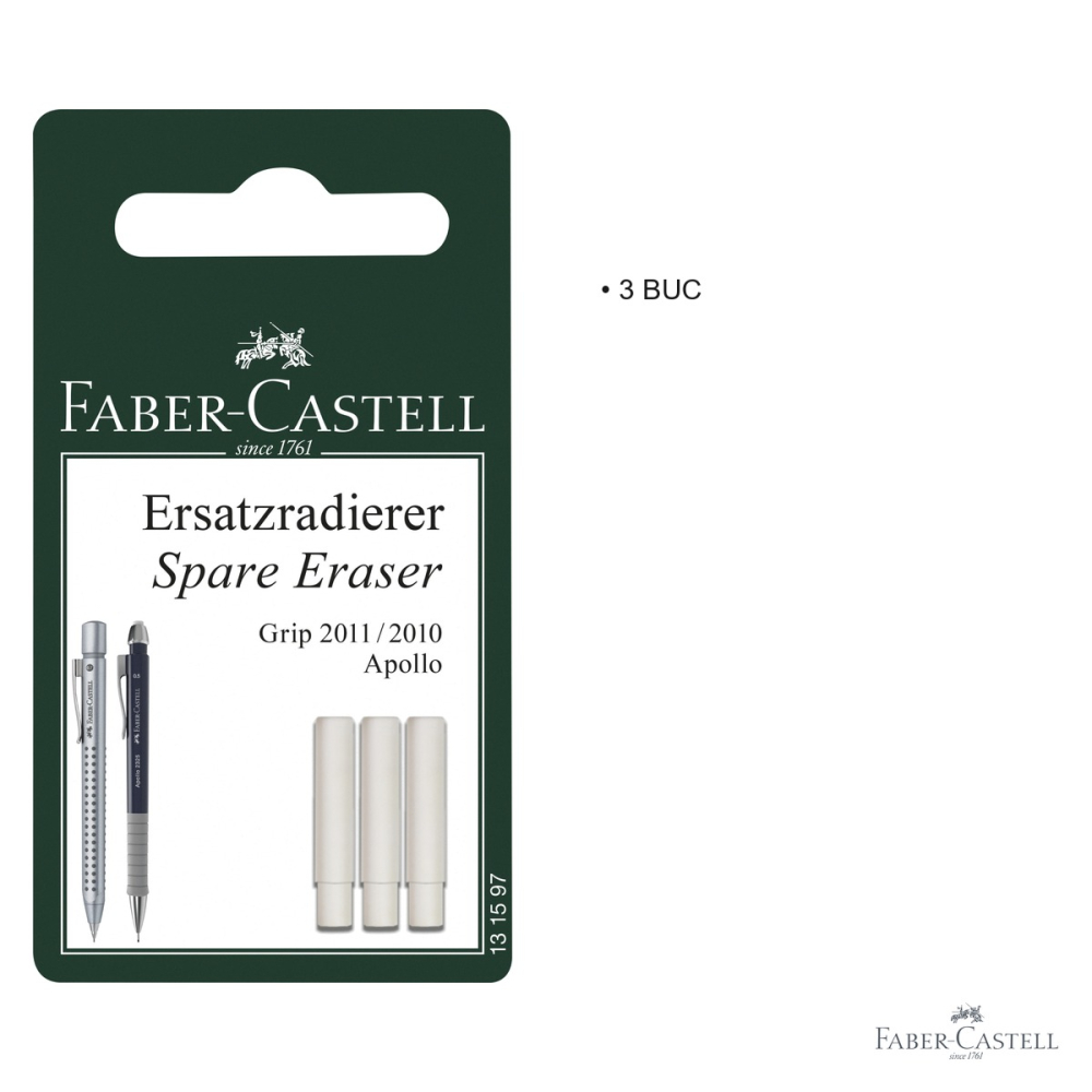 Set 3 rezerve radiera Faber-Castell Grip 2011, compatibile cu creioane mecanice Grip si Apollo [3]