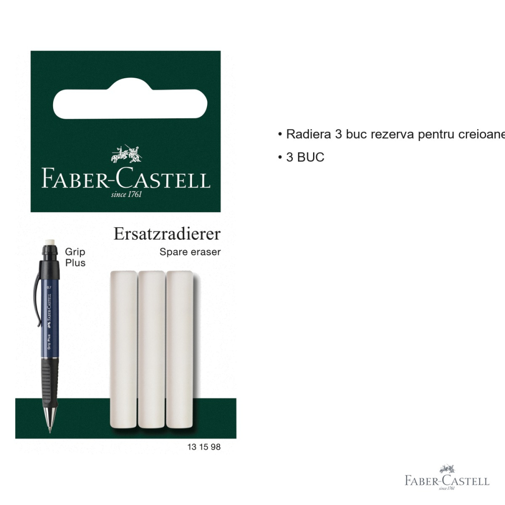 Set 3 rezerve radiera Faber-Castell Grip Plus, compatibile cu creioane mecanice, inlocuire rapida [3]