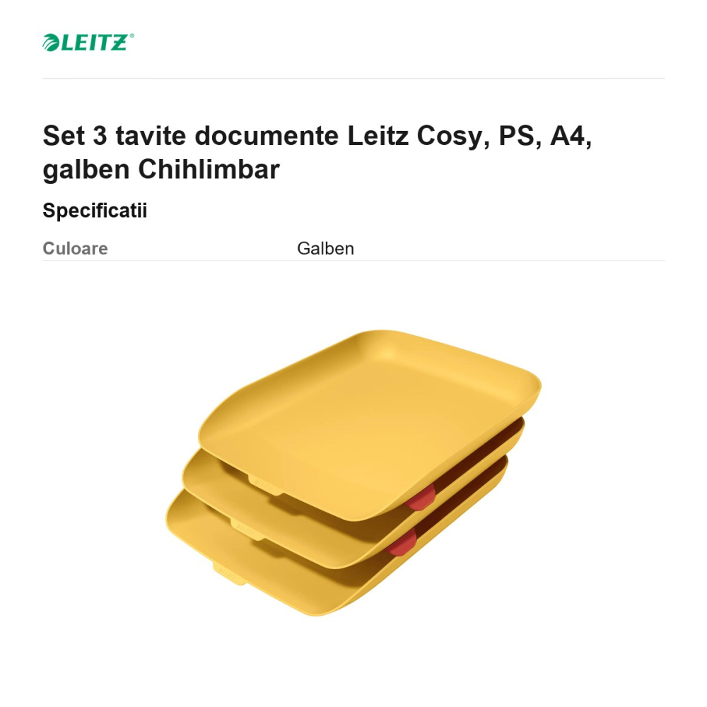 Set 3 tavite documente Leitz Cosy, PS, A4, galben Chihlimbar [3]