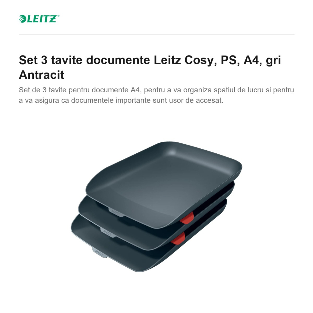 Set 3 tavite documente Leitz Cosy, PS, A4, gri Antracit [2]