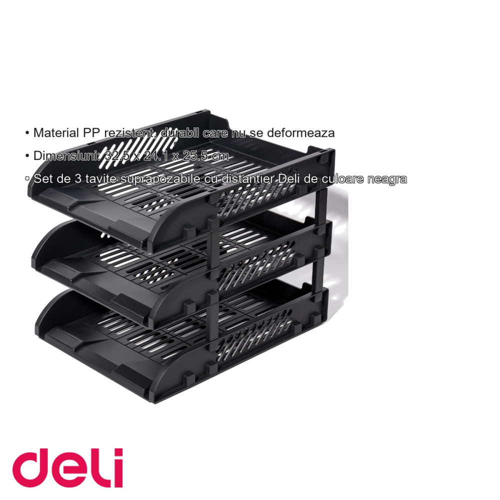 Set 3 tavite suprapozabile Deli, cu distantier, material PP rezistent, pentru organizare documente birou [3]