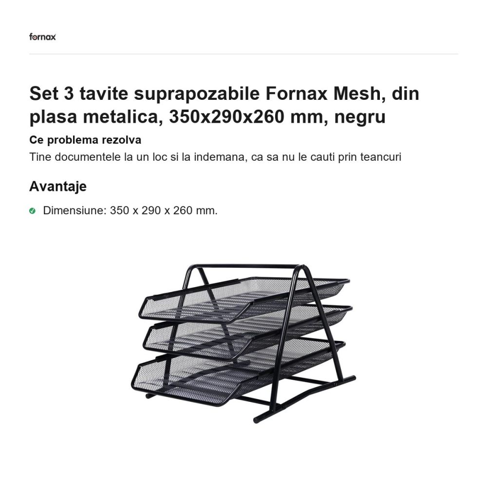 Set 3 tavite suprapozabile Fornax Mesh, din plasa metalica, 350x290x260 mm, negru [2]