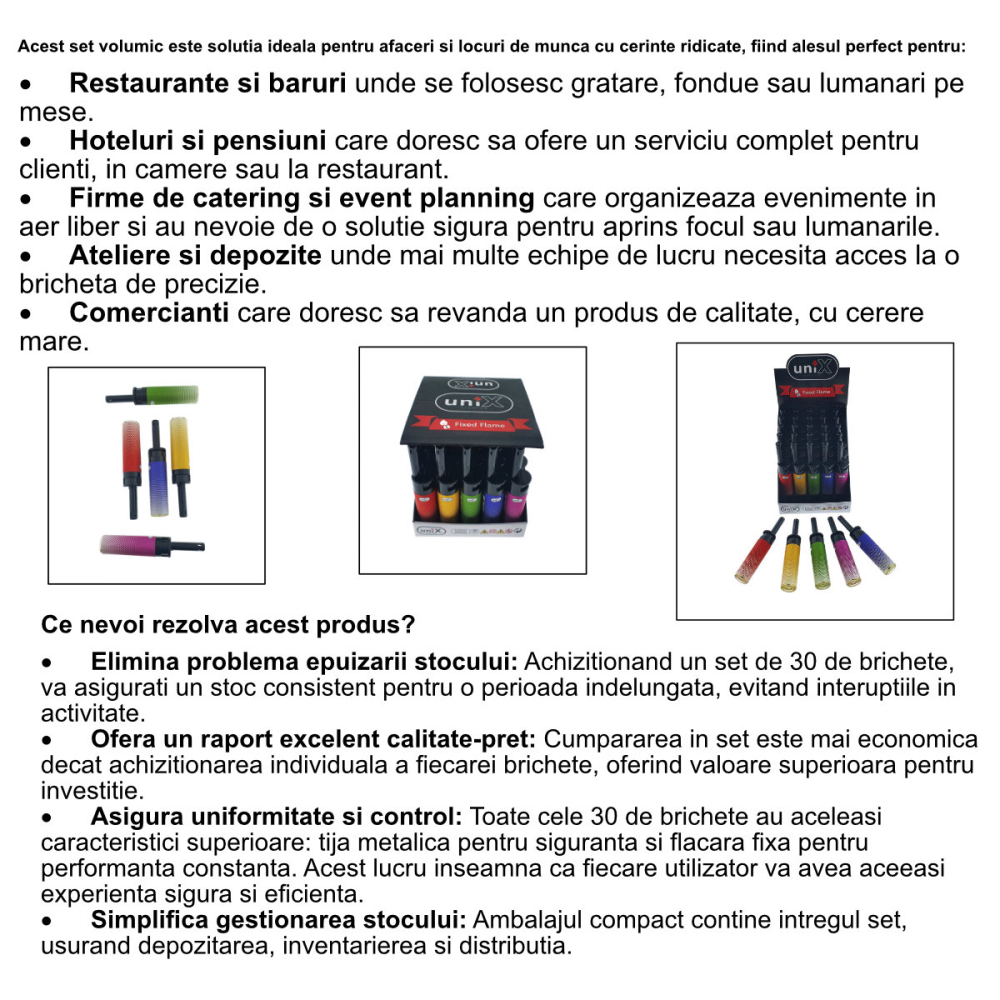 Set 30 Brichete Unix cu Tija Flacara Fixa, Reincarcabile, Siguranta Sporita, Multicolor [5]