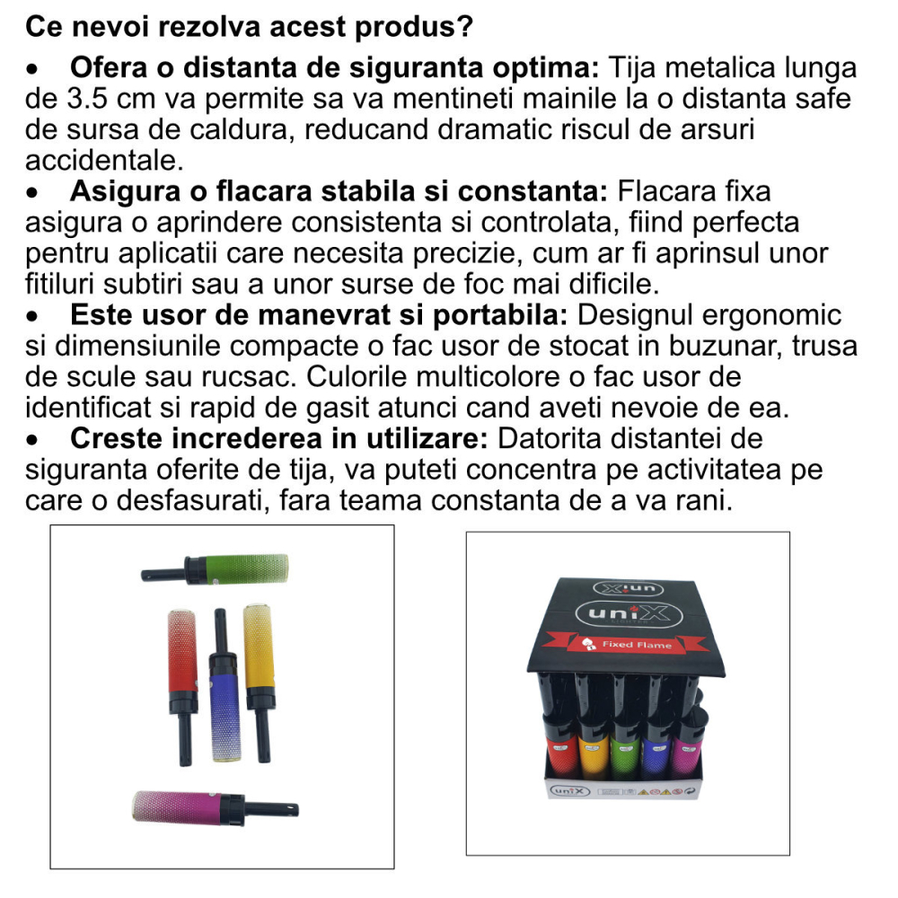 Set 30 Brichete Unix cu Tija Flacara Fixa, Reincarcabile, Siguranta Sporita, Multicolor [3]
