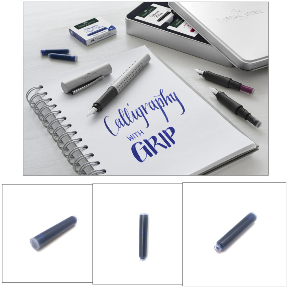 Set 30 Cartuse Cerneala Albastru Royal pentru Stilou, Care Poate fi Stearsa, Faber-Castell, in Borcan pentru Depozitare, Standard International [3]