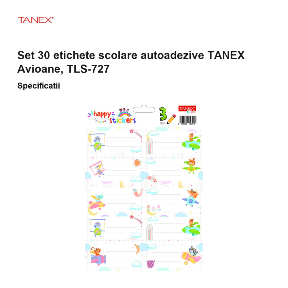 Set 30 etichete scolare autoadezive TANEX Avioane, TLS-727 [3]
