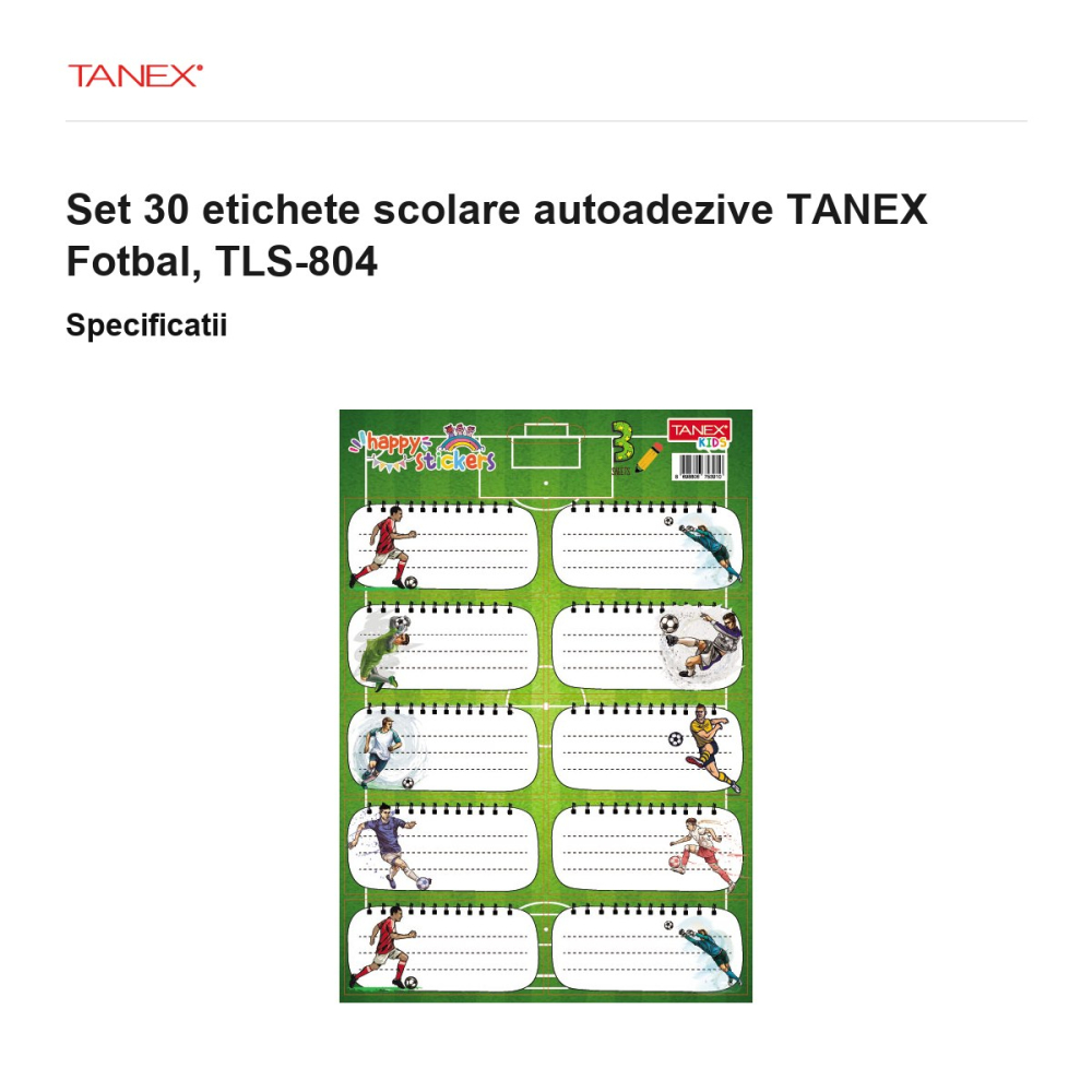 Set 30 etichete scolare autoadezive TANEX Fotbal, TLS-804 [3]