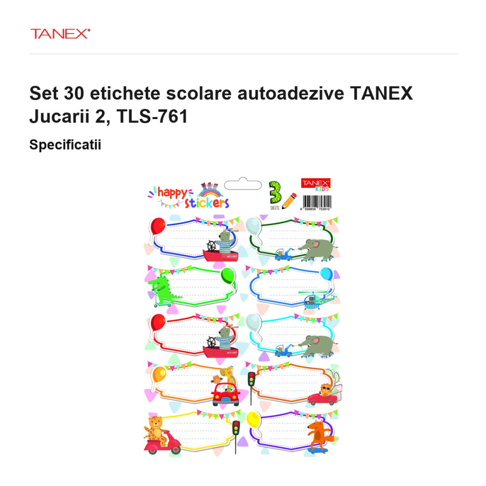 Set 30 etichete scolare autoadezive TANEX Jucarii 2, TLS-761 [3]