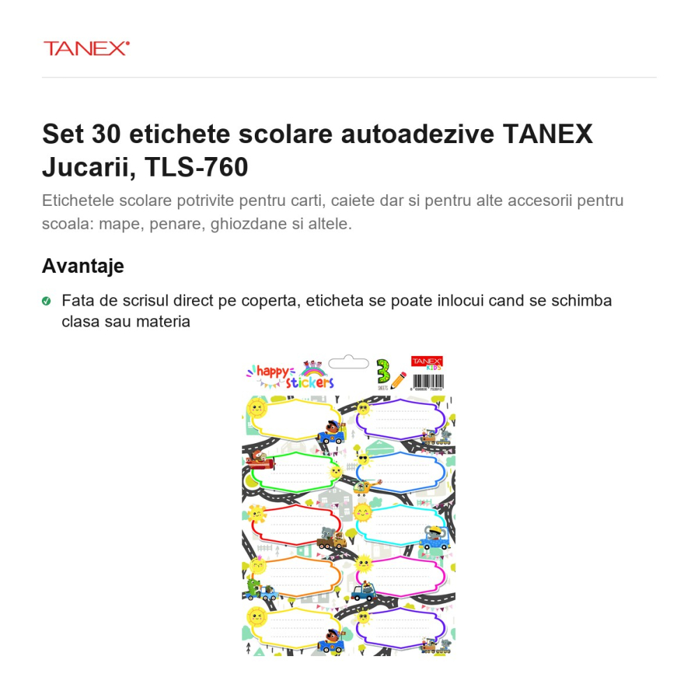 Set 30 etichete scolare autoadezive TANEX Jucarii, TLS-760 [2]