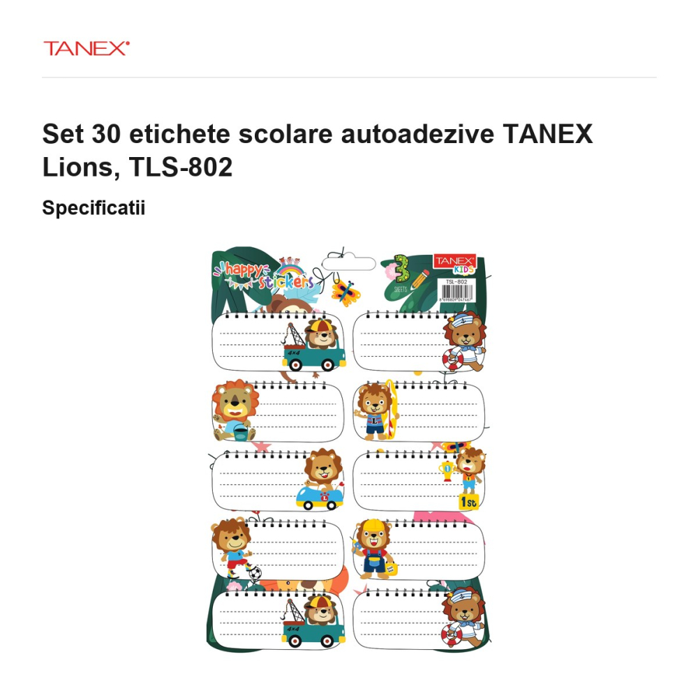 Set 30 etichete scolare autoadezive TANEX Lions, TLS-802 [3]