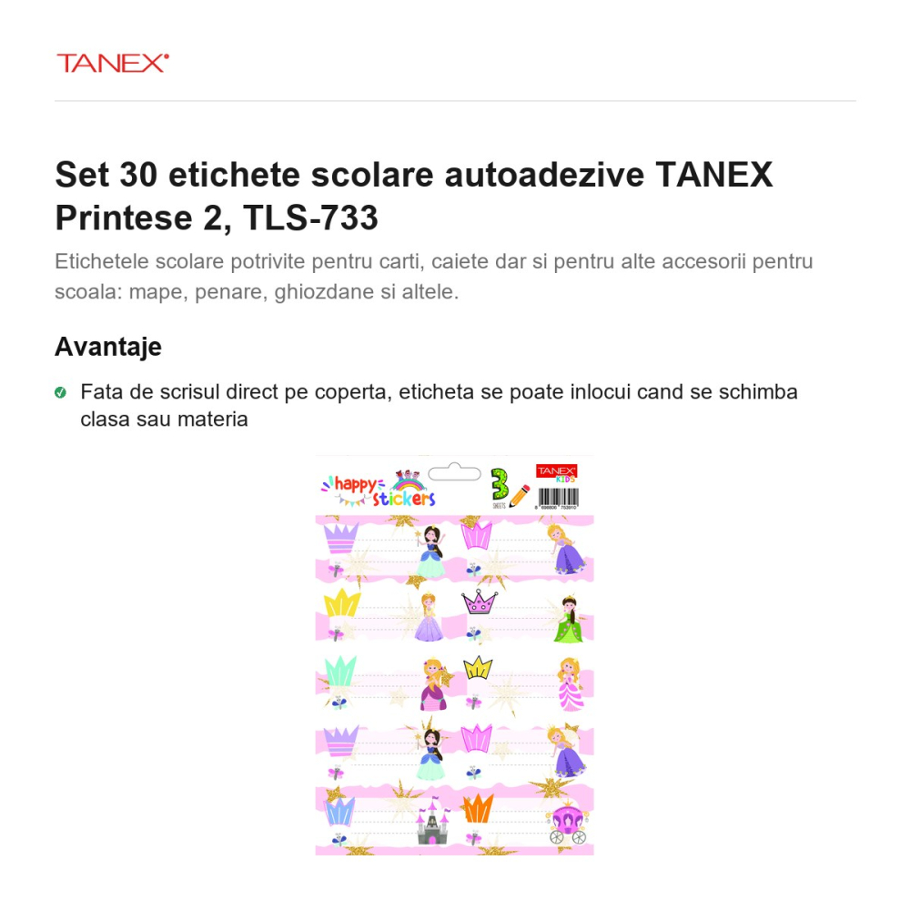 Set 30 etichete scolare autoadezive TANEX Printese 2, TLS-733 [2]