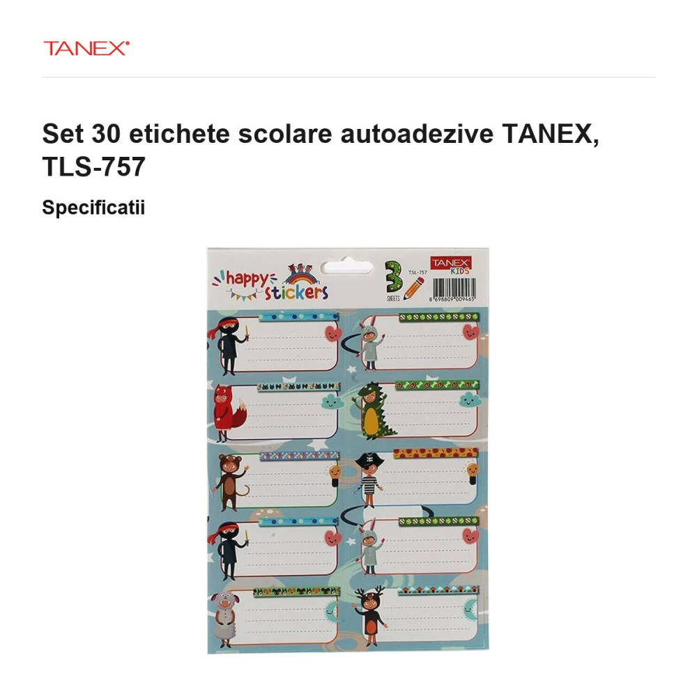 Set 30 etichete scolare autoadezive TANEX, TLS-757 [3]