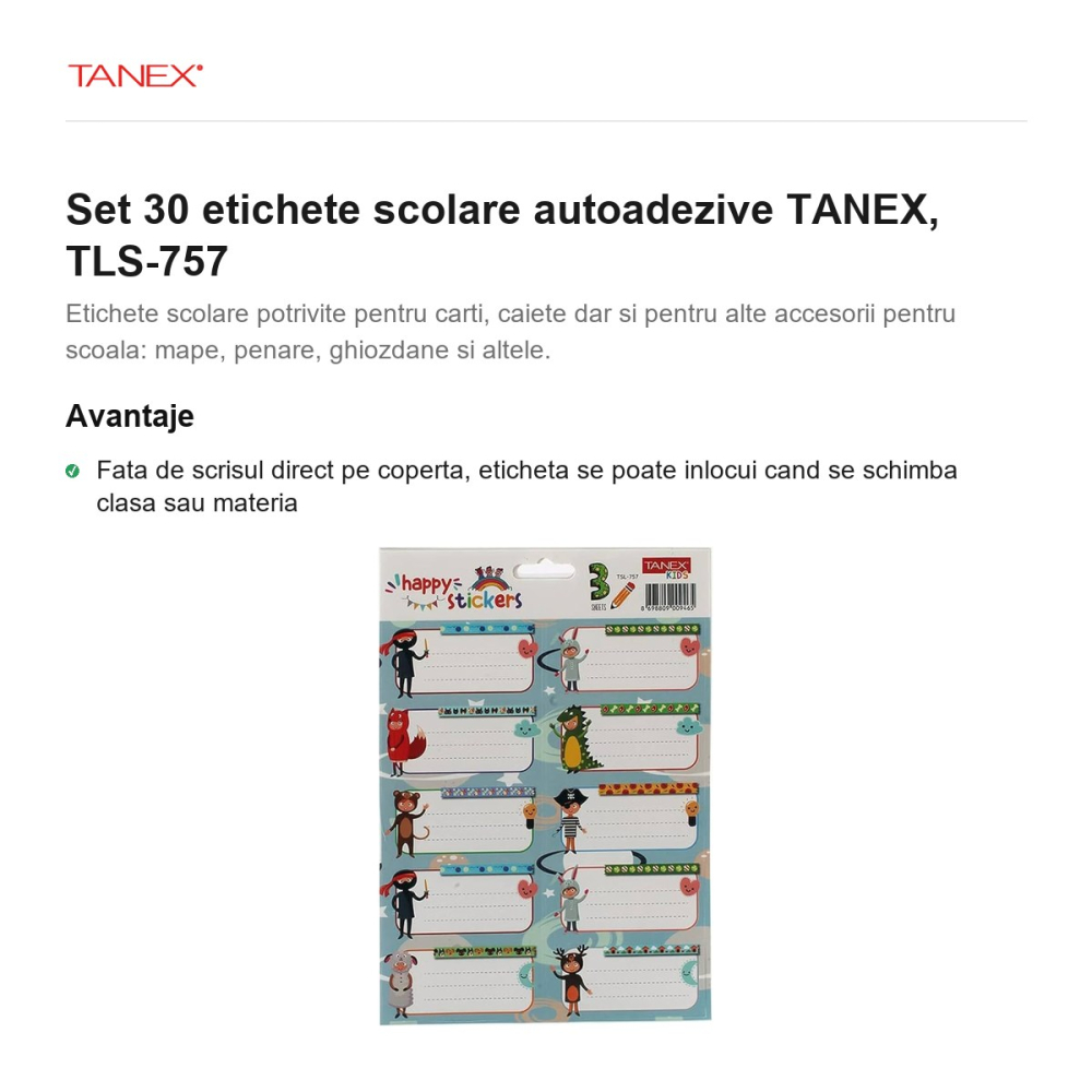 Set 30 etichete scolare autoadezive TANEX, TLS-757 [2]