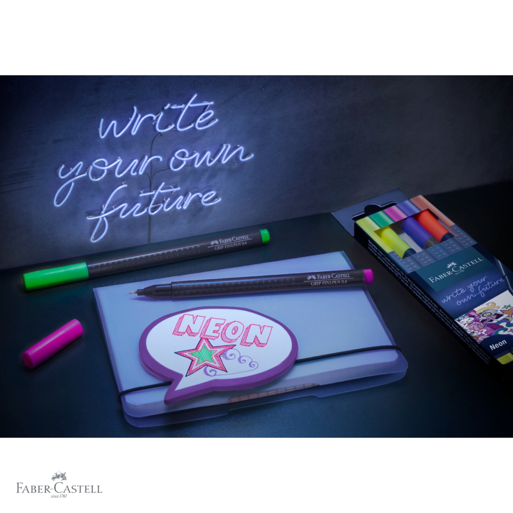 Set 30 linere Faber-Castell Grip 0.4mm, forma ergonomica triunghiulara, culori standard, pastel si neon [4]