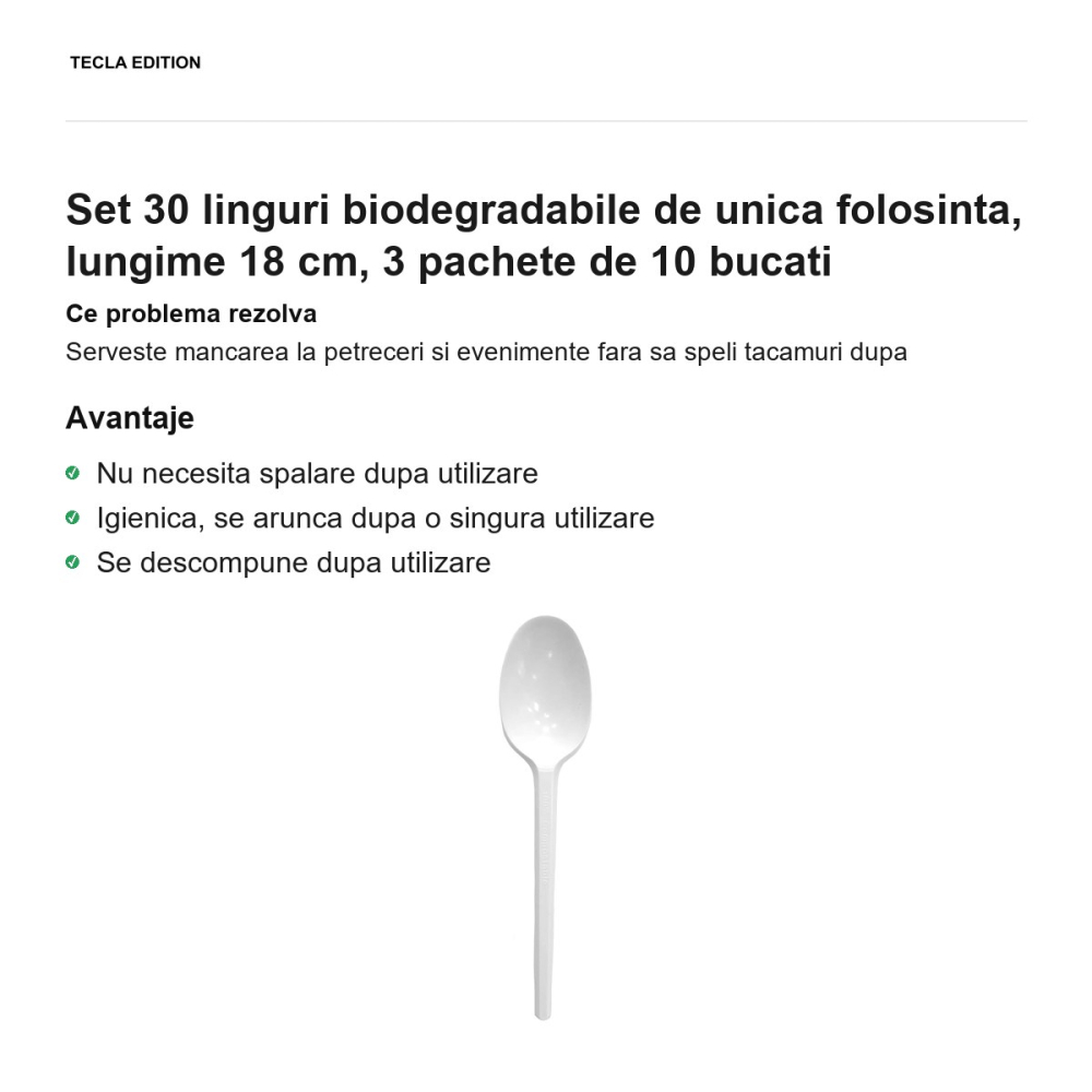 Set 30 linguri biodegradabile de unica folosinta, lungime 18 cm, 3 pachete de 10 bucati [2]
