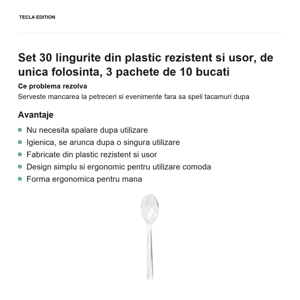 Set 30 lingurite din plastic rezistent si usor, de unica folosinta, 3 pachete de 10 bucati [2]