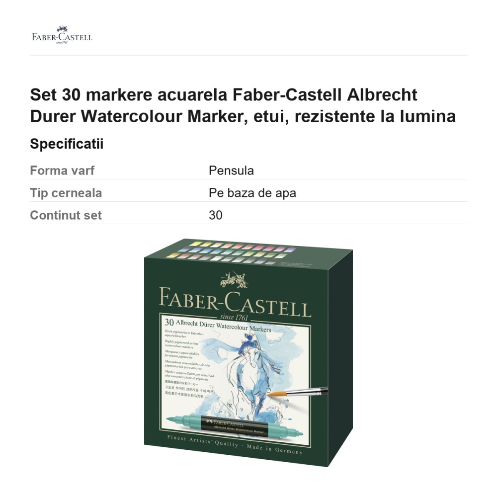 Set 30 markere acuarela Faber-Castell Albrecht Durer Watercolour Marker, etui, rezistente la lumina [3]