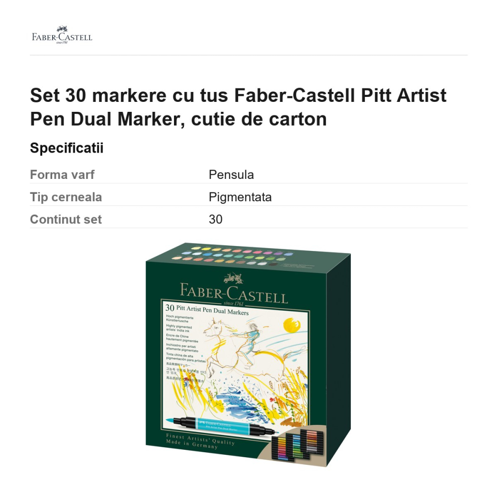 Set 30 markere cu tus Faber-Castell Pitt Artist Pen Dual Marker, cutie de carton [3]