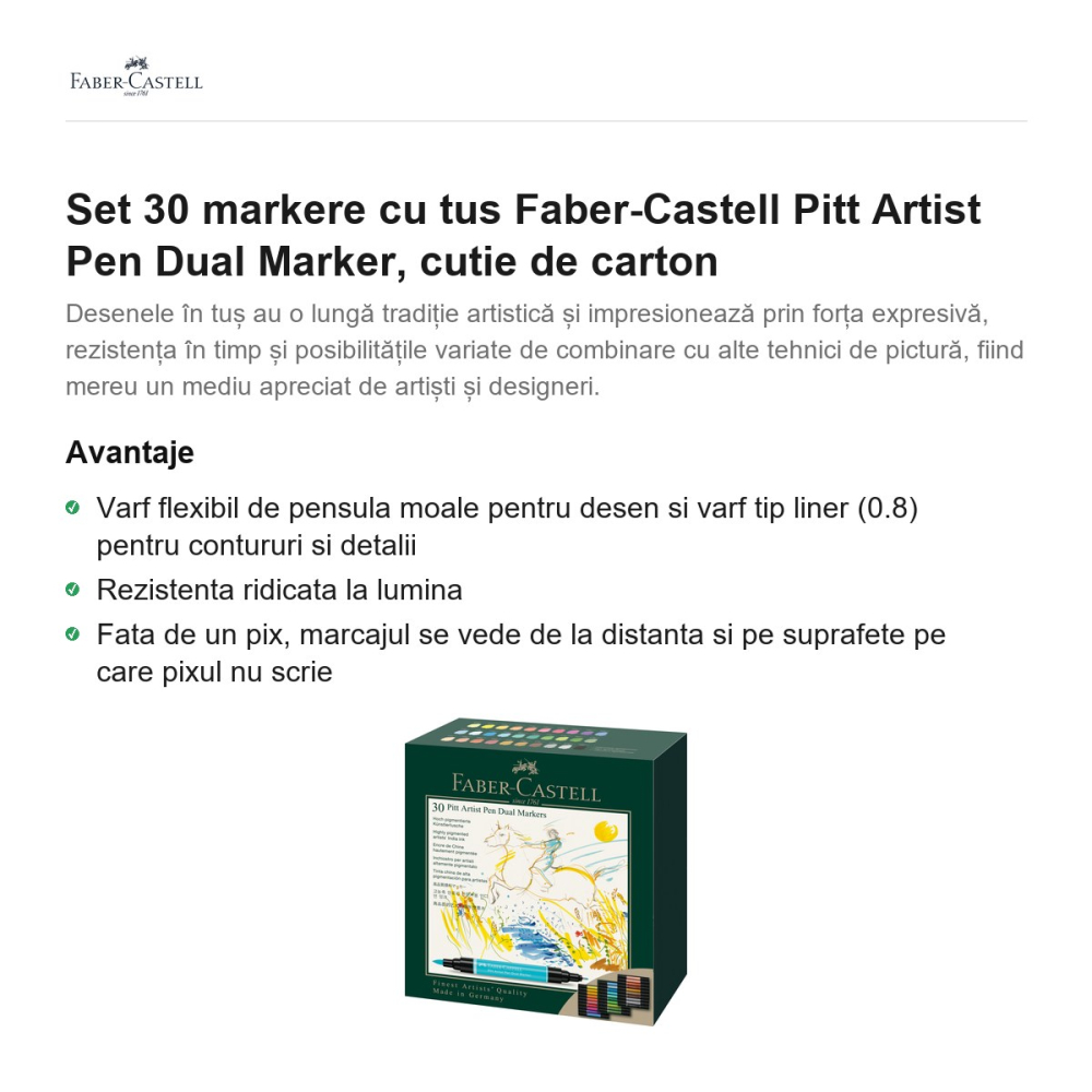 Set 30 markere cu tus Faber-Castell Pitt Artist Pen Dual Marker, cutie de carton [2]