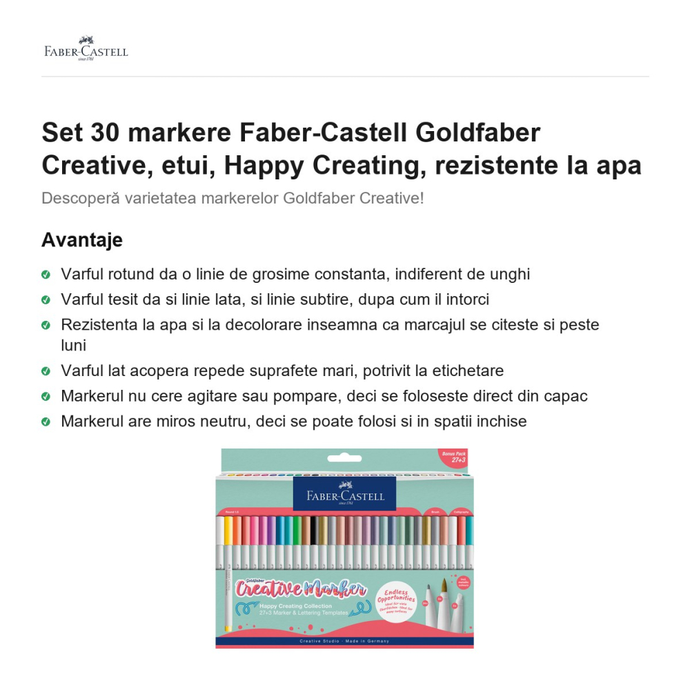 Set 30 markere Faber-Castell Goldfaber Creative, etui, Happy Creating, rezistente la apa [2]