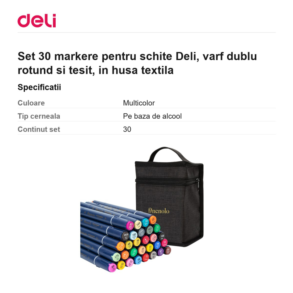 Set 30 markere pentru schite Deli, varf dublu rotund si tesit, in husa textila [3]