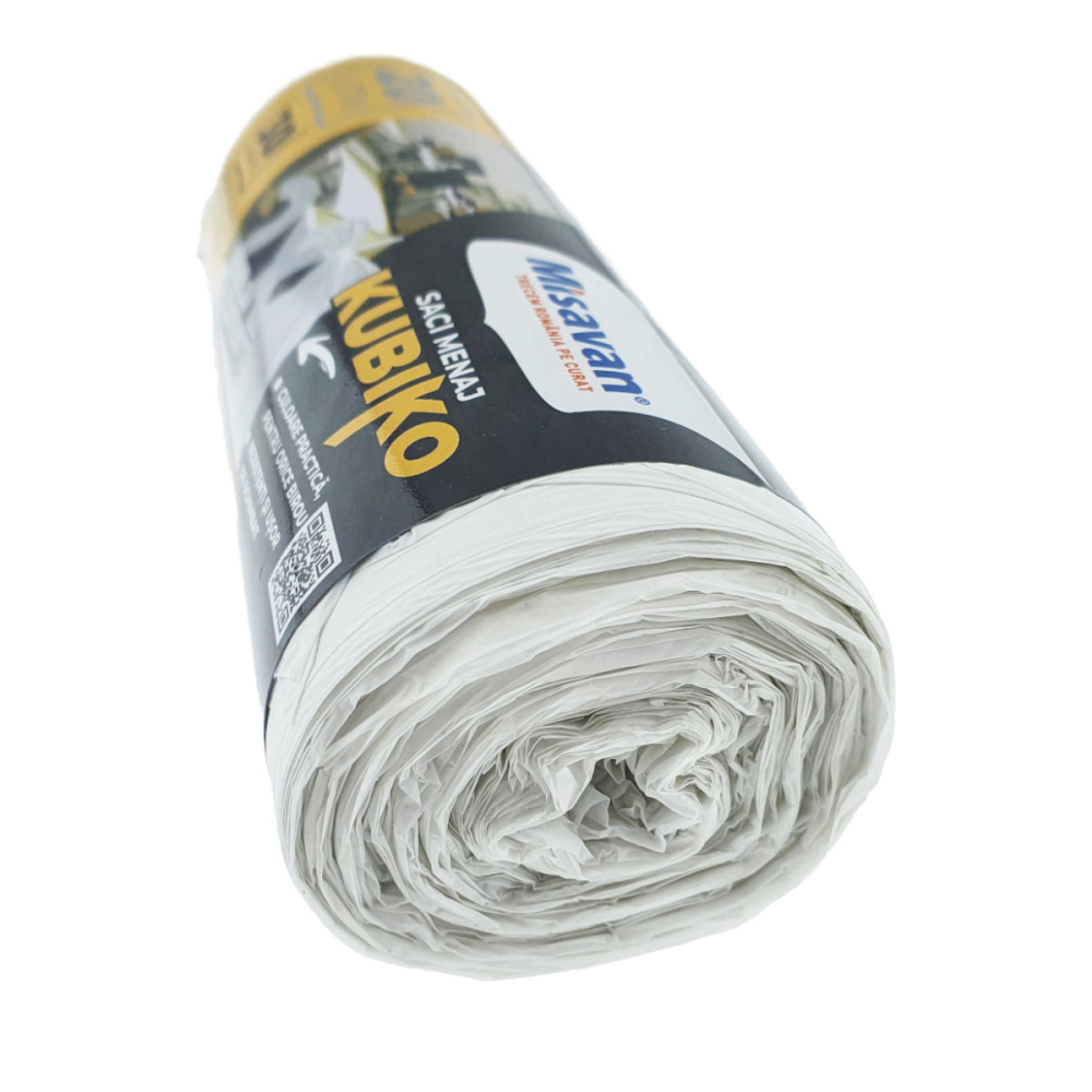 Set 30 saci menajeri KUBICO 20L HDLD rezistenti pentru cosuri mici, curatenie si organizare, dimensiuni 43 x 48 cm, albi [5]