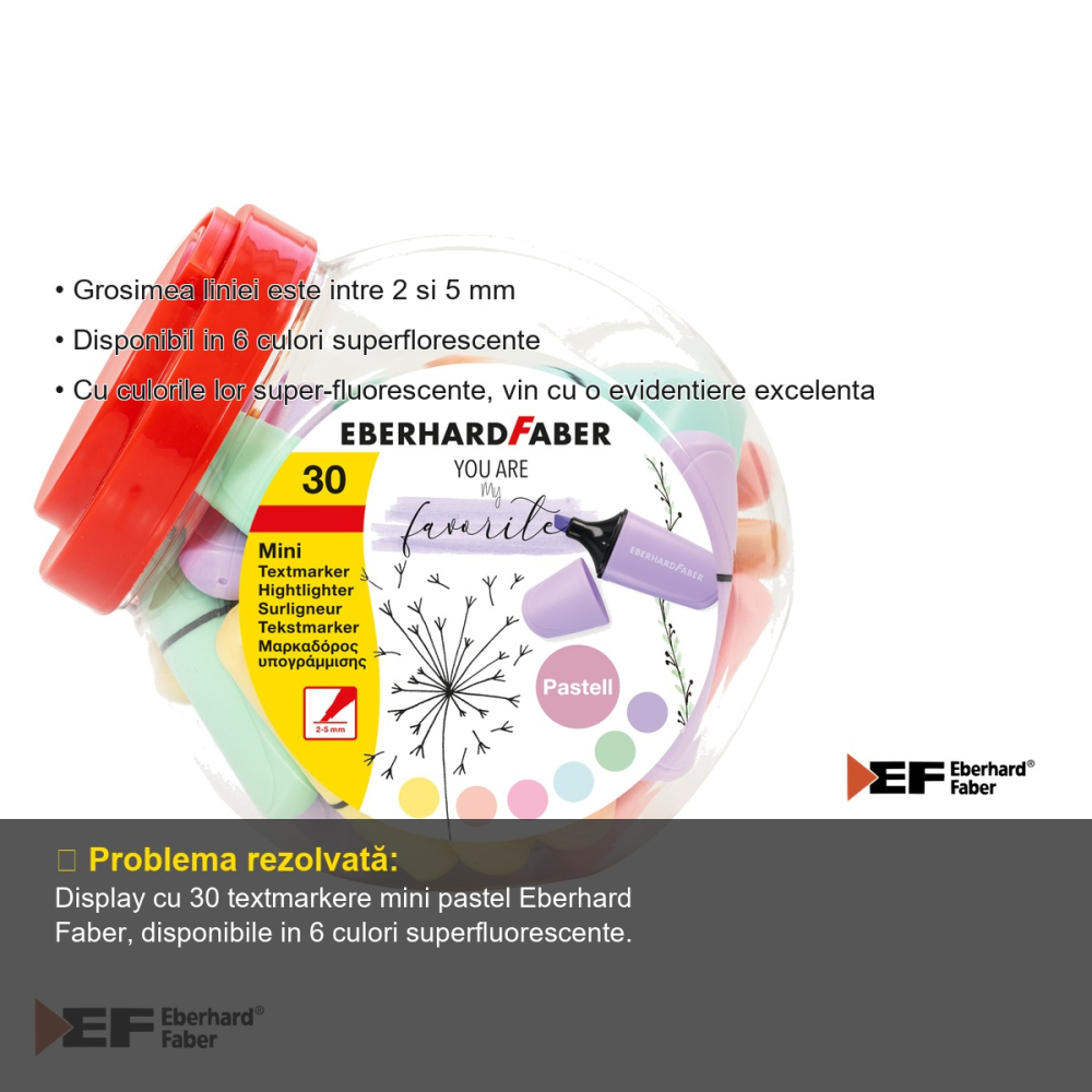 Set 30 textmarkere mini pastel Eberhard Faber, culori superfluorescente, pentru scola si birou [3]