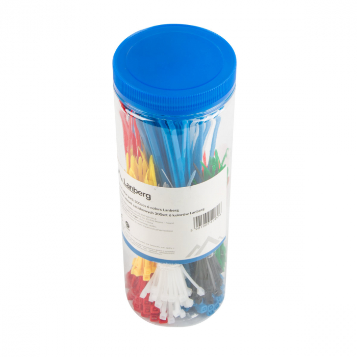 Set 300 coliere din plastic, Lanberg 41451, pentru prinderea cablurilor, 6 culori, 2.5mm X 100mm si 3.5mm X 200mm [1]