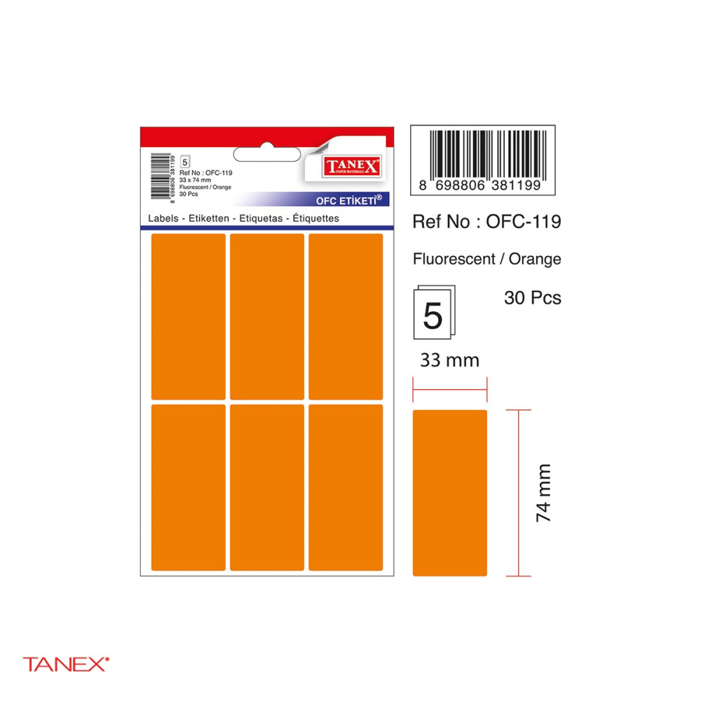 Set 300 etichete autoadezive Tanex, dreptunghiulare cu colturi rotunjite, 33x74 mm, 10 seturi, portocalii [4]