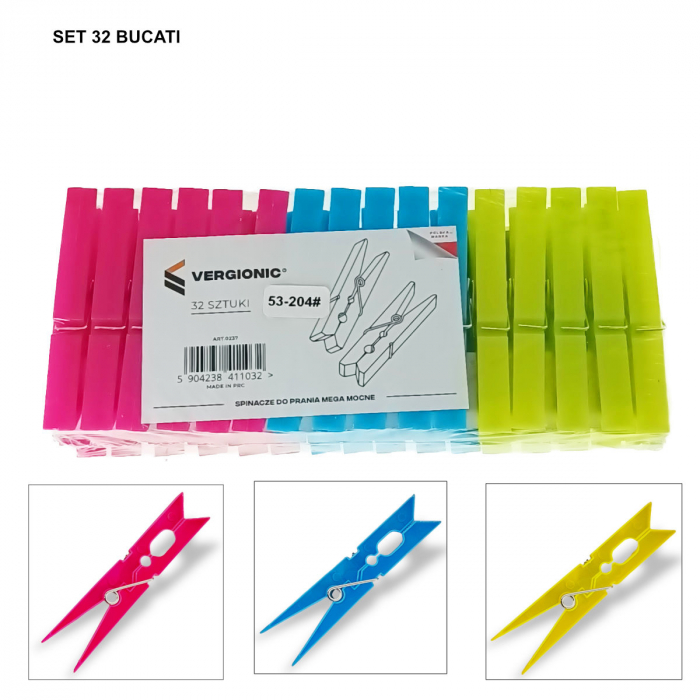 Set 32 bucati carlige de rufe, cu arc metalic, din plastic, 98 x 23x 12 mm, 41103, multicolor [5]