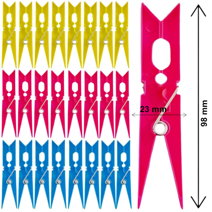 Set 32 bucati carlige de rufe, cu arc metalic, din plastic, 98 x 23x 12 mm, 41103, multicolor [4]