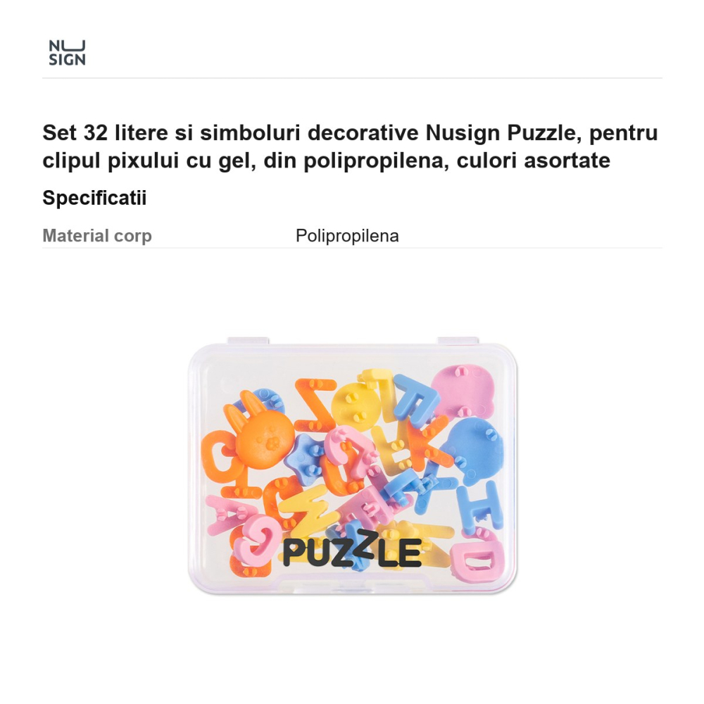 Set 32 litere si simboluri decorative Nusign Puzzle, pentru clipul pixului cu gel, din polipropilena, culori asortate [3]