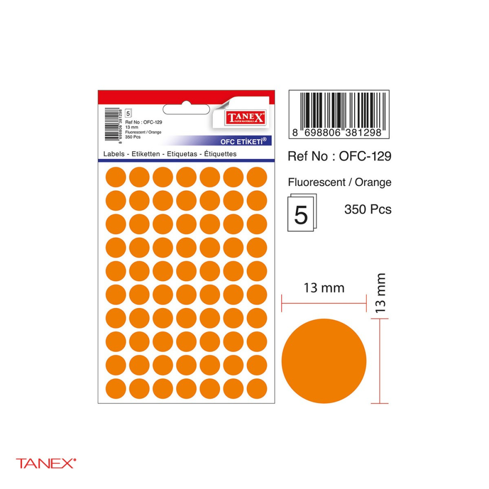 Set 3500 etichete autoadezive rotunde Tanex, diametru 13 mm, 10 seturi, portocalii [4]
