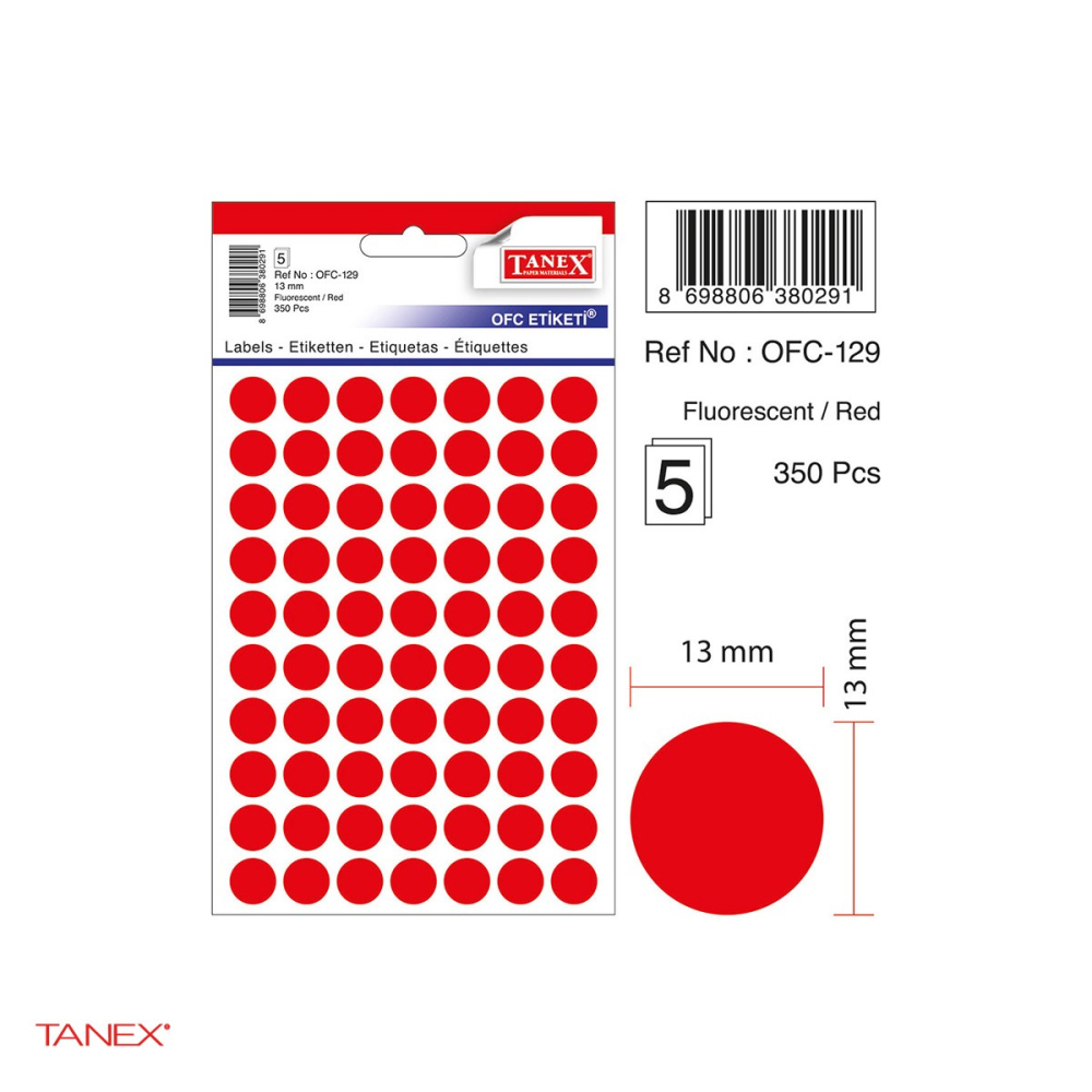 Set 3500 etichete autoadezive rotunde Tanex, diametru 13 mm, 10 seturi, rosii [4]
