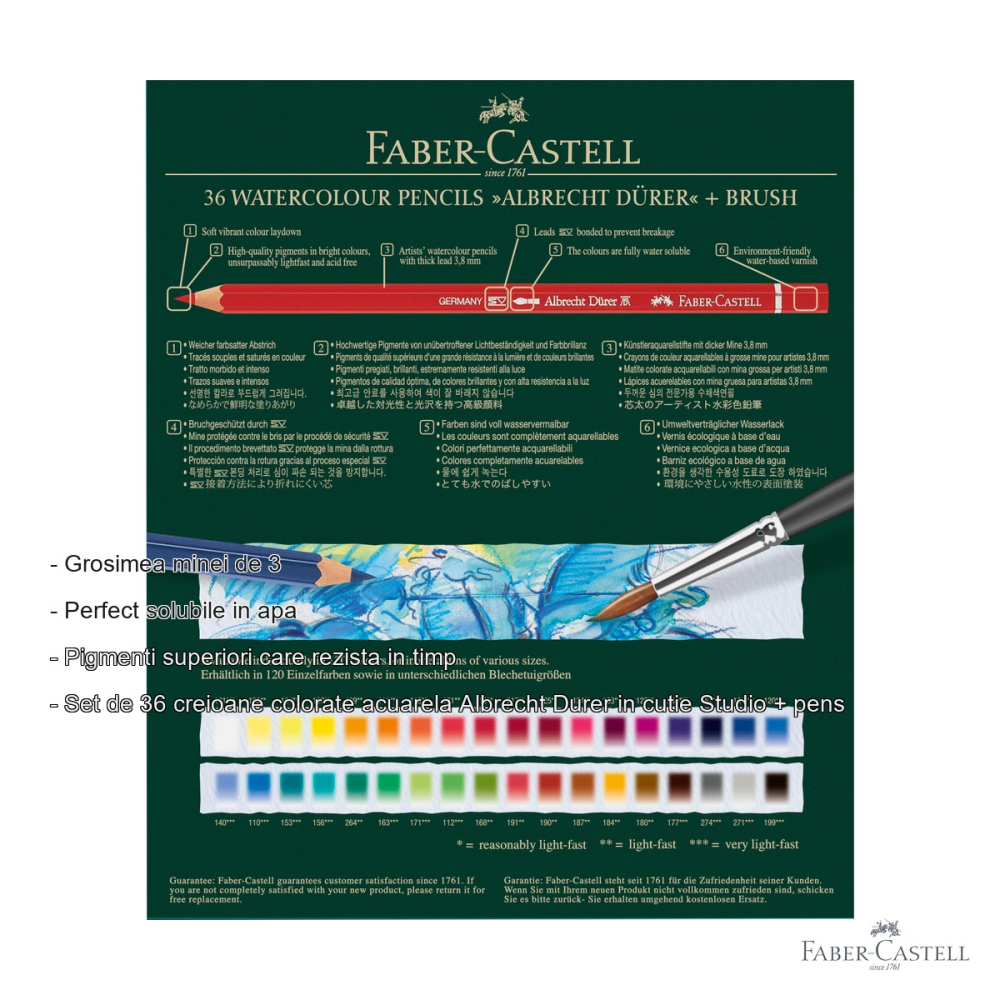 Set 36 creioane colorate acuarela Faber-Castell Albrecht Durer Studio cu pensula inclusa [2]