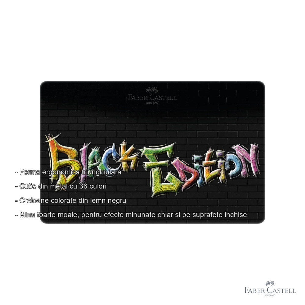 Set 36 creioane colorate Faber-Castell Black Edition, mina moale, cutie metal, pentru artisti si pasionati de desen [2]