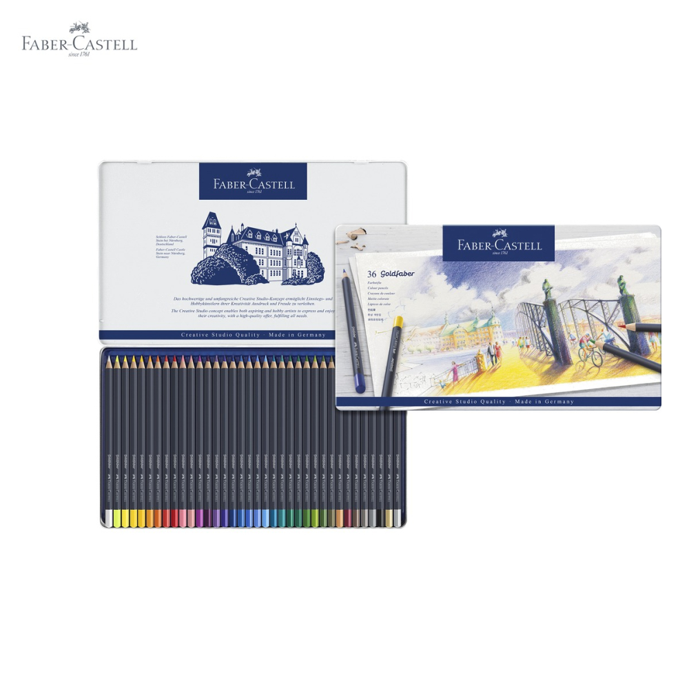 Set 36 creioane colorate Faber-Castell Goldfaber, mina moale pigmenti rezistenti la lumina, cutie metal [5]