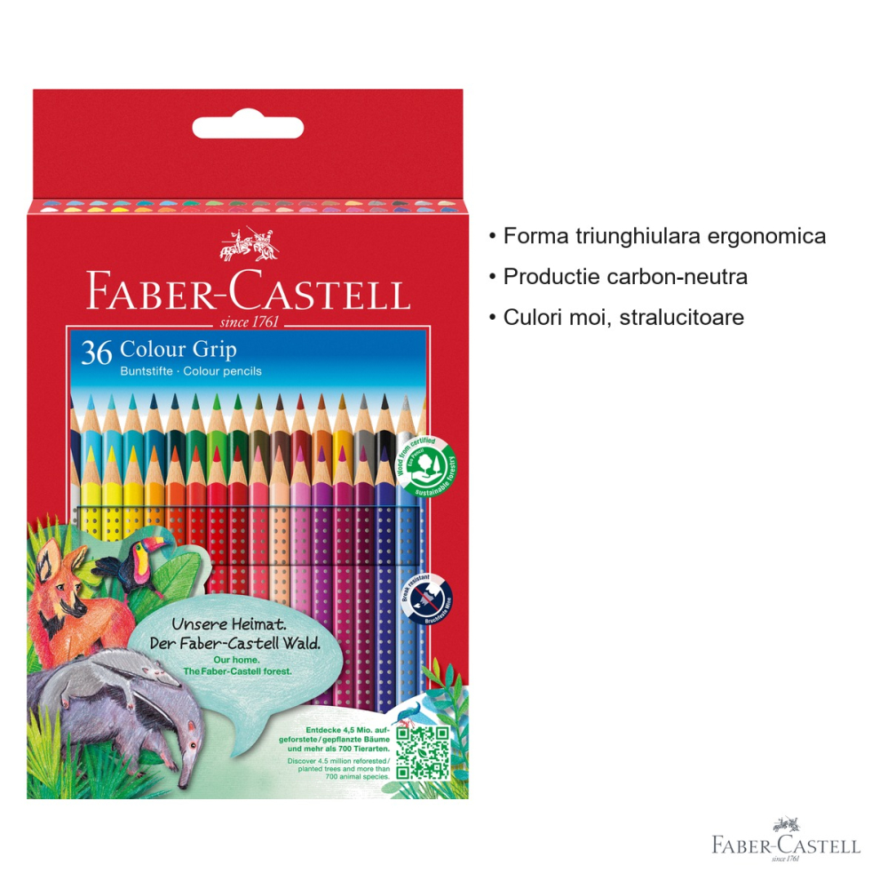 Set 36 creioane colorate Faber-Castell Grip 2001, forma triunghiulara ergonomica, solubile in apa, pentru copii si adolescenti [3]