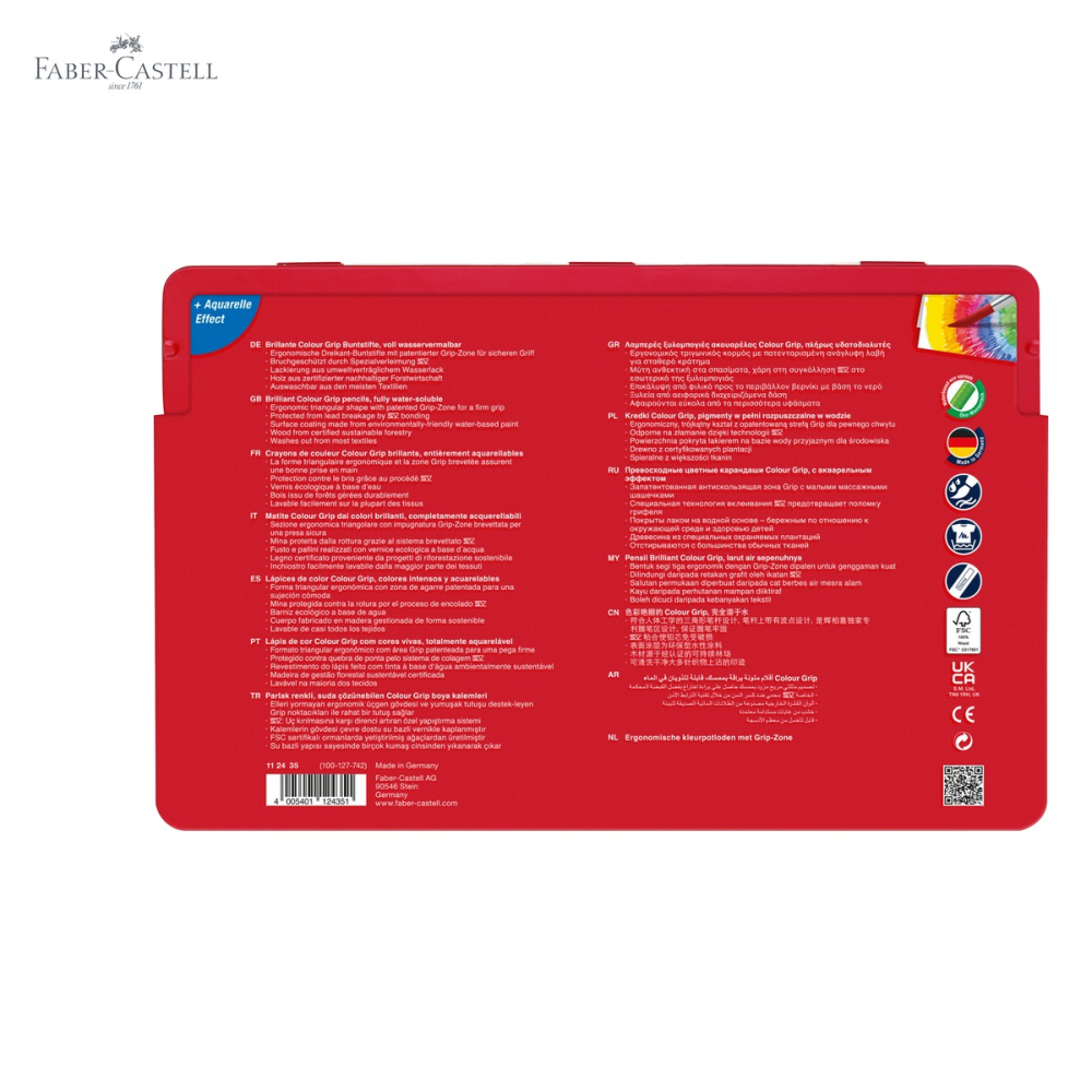 Set 36 creioane colorate Faber-Castell Grip 2001, solubile in apa, cutie metalica, pentru copii si elevi [5]