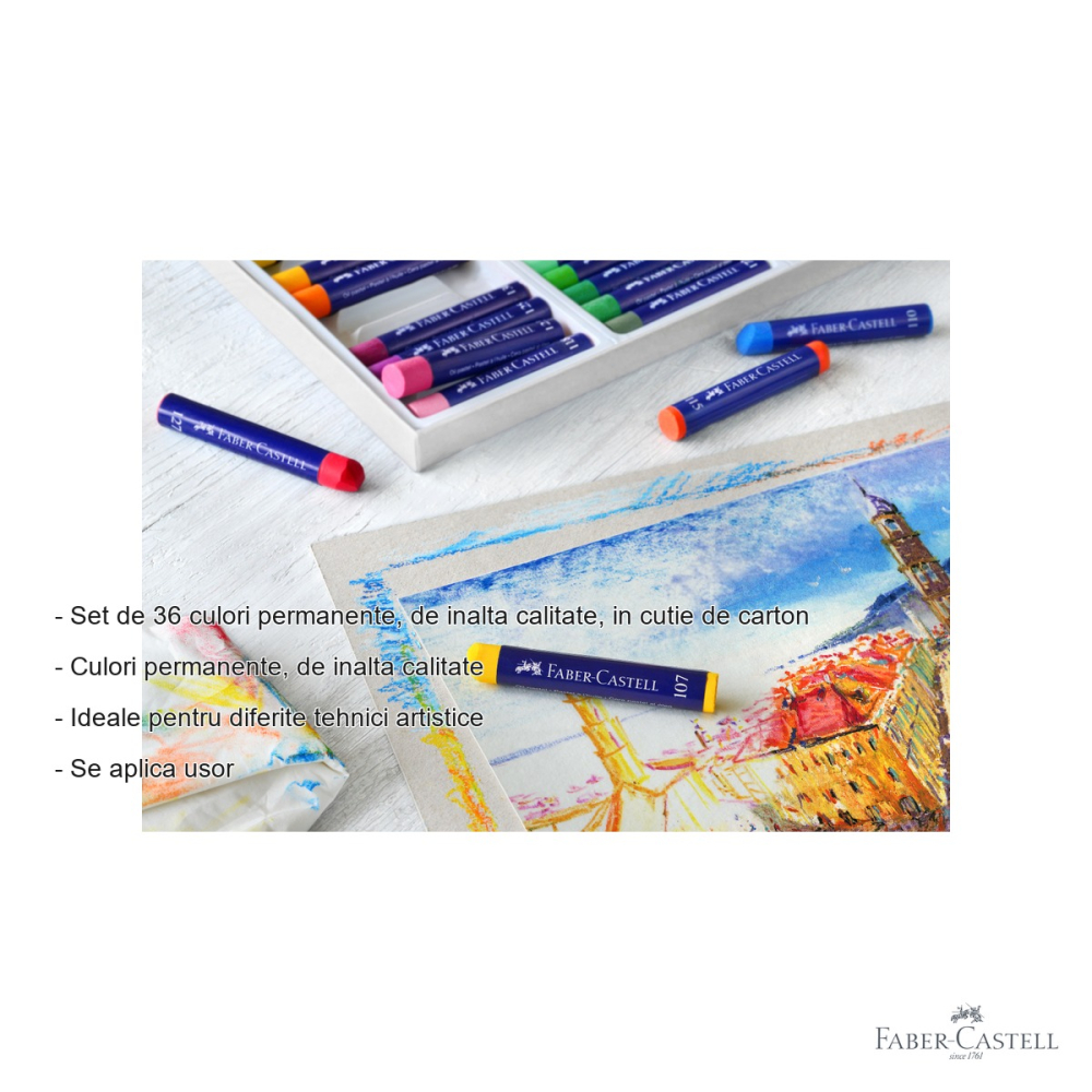 Set 36 creioane ulei pastel Faber-Castell, culori permanente de inalta calitate, pentru tehnici artistice [2]