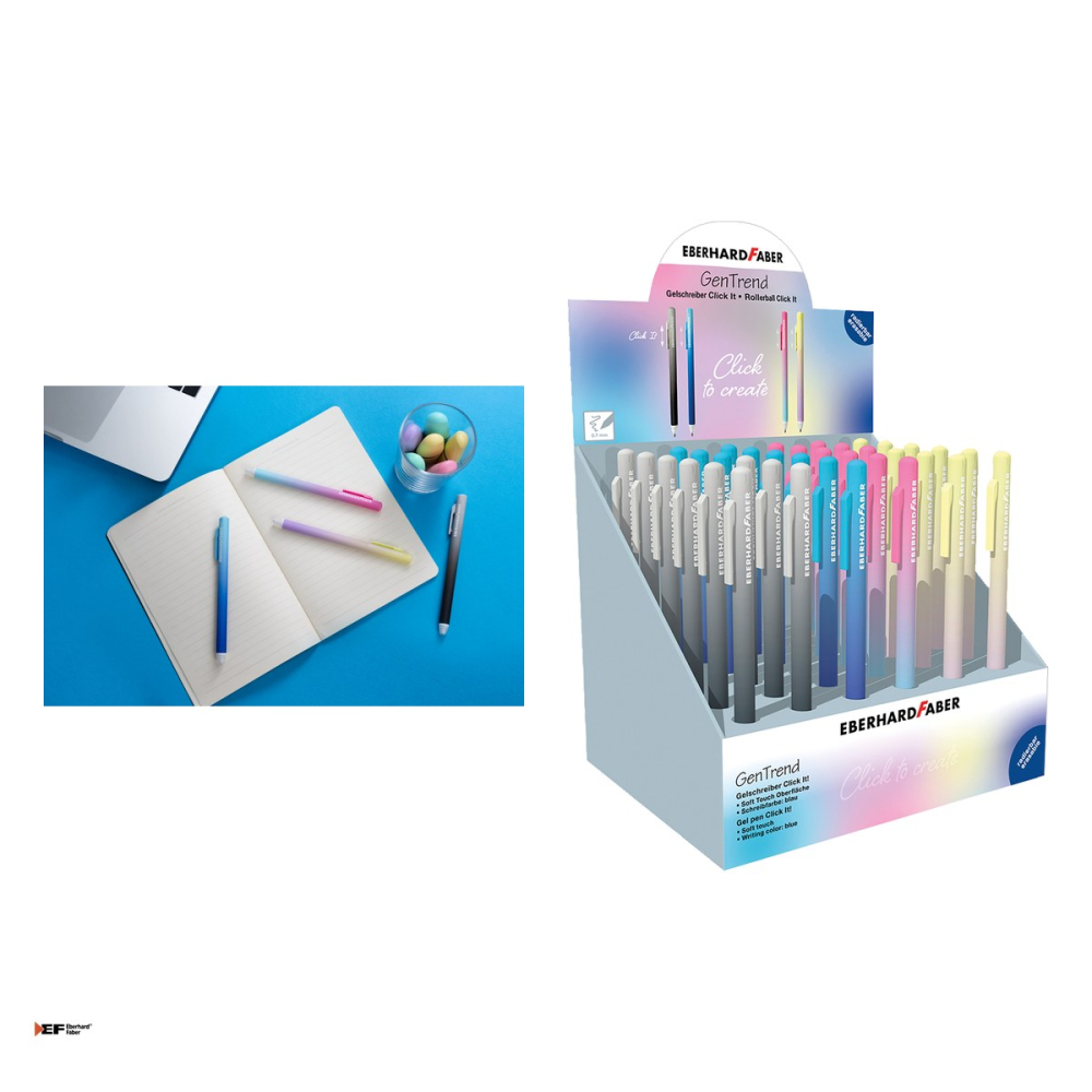 Set 36 pixuri cu gel Eberhard Faber Click It!, 0,7 mm, albastru, reincarcabile, se pot sterge [4]