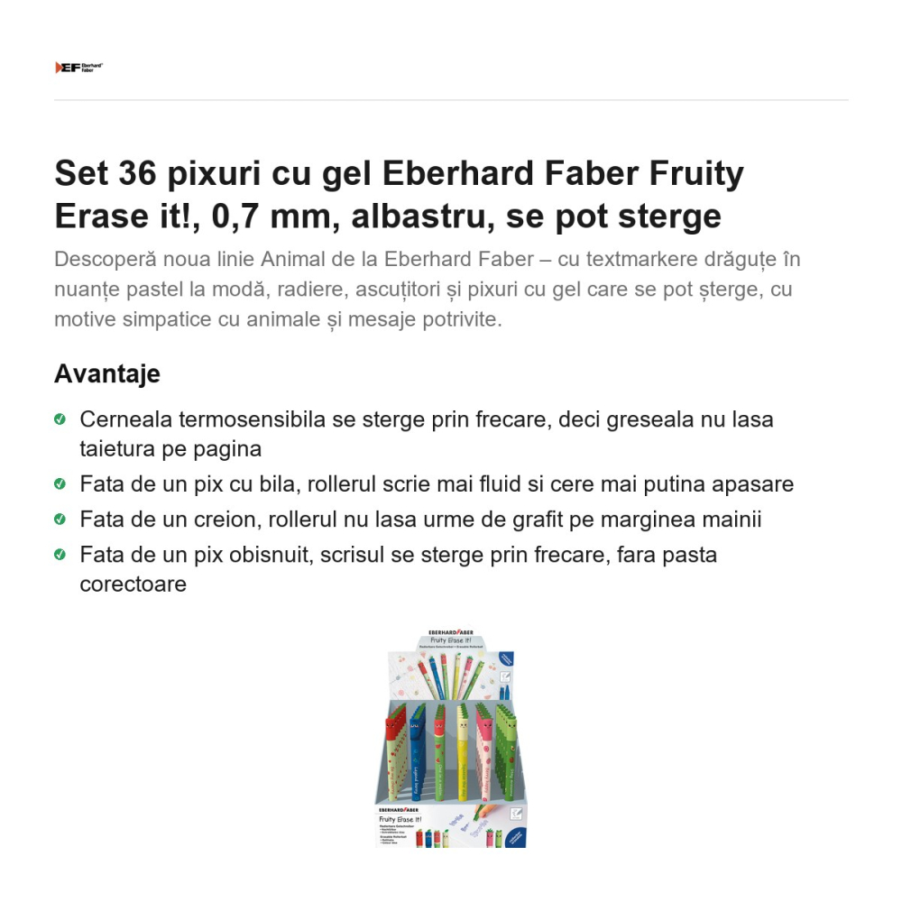 Set 36 pixuri cu gel Eberhard Faber Fruity Erase it!, 0,7 mm, albastru, se pot sterge [2]